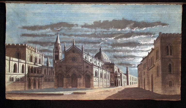 Paesaggio con architetture (fondale) - ambito emiliano (fine sec. XIX)