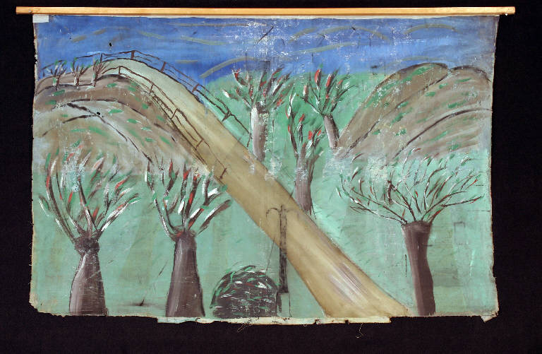 Paesaggio con alberi (fondale) di Rampini, N. - ambito bergamasco/ bresciano (terzo quarto sec. XX)