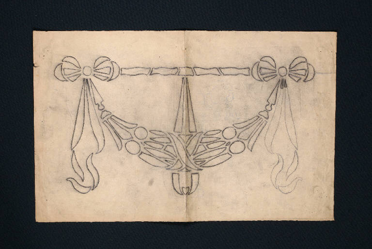 Motivo decorativo vegetale a festone con nastri (disegno preparatorio) - ambito emiliano (fine sec. XIX)