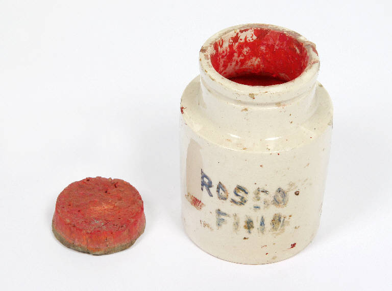 barattolo con pigmento in polvere - ambito emiliano (prima metà sec. XX)