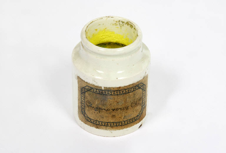 barattolo con pigmento in polvere - ambito emiliano (prima metà sec. XX)