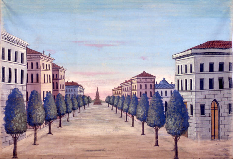 Paesaggio con architetture (fondale) - ambito emiliano (fine sec. XIX)