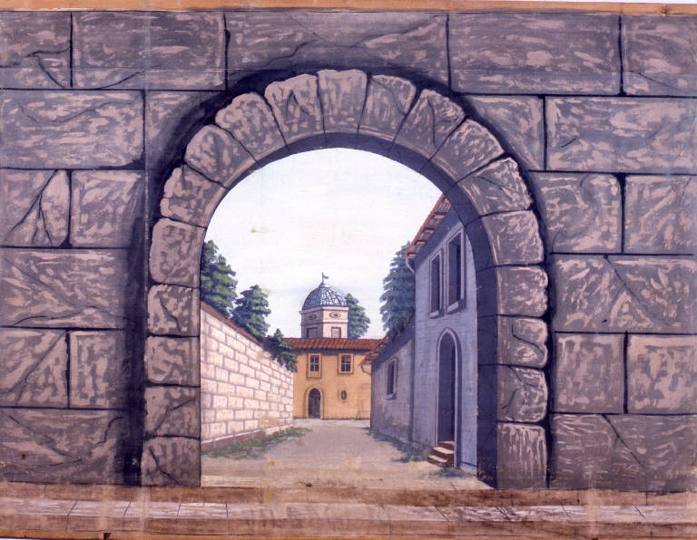 Paesaggio con architetture (fondale) - ambito emiliano (fine sec. XIX)