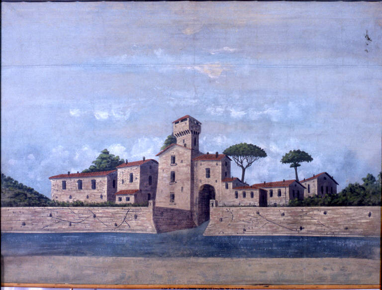 Paesaggio con architetture (fondale) - ambito emiliano (fine sec. XIX)