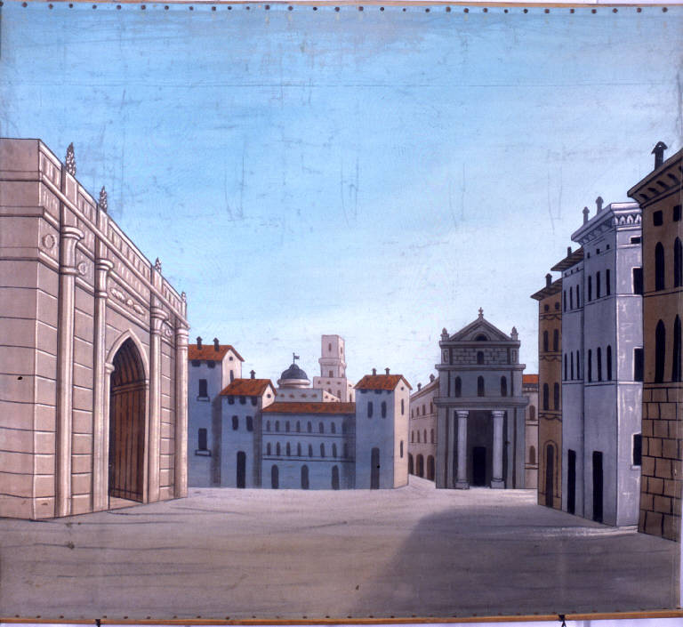 Paesaggio con architetture (fondale) - ambito emiliano (fine sec. XIX)