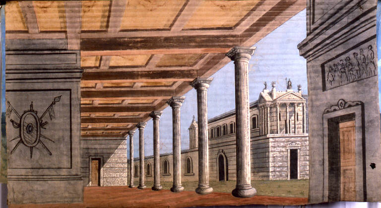 Paesaggio con architetture (fondale) - ambito emiliano (fine sec. XIX)