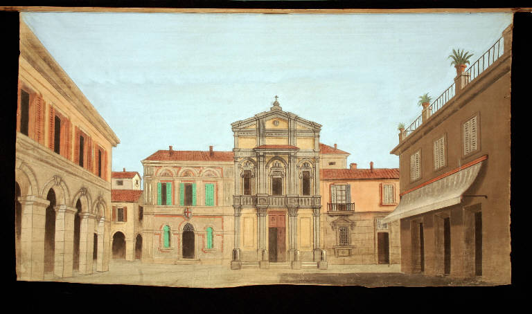 Paesaggio con architetture (fondale) - ambito emiliano (fine sec. XIX)