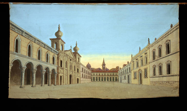 Paesaggio con architetture (fondale) - ambito emiliano (fine sec. XIX)