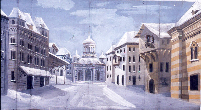 Paesaggio con architetture (fondale) - ambito Italia settentrionale (fine sec. XIX)