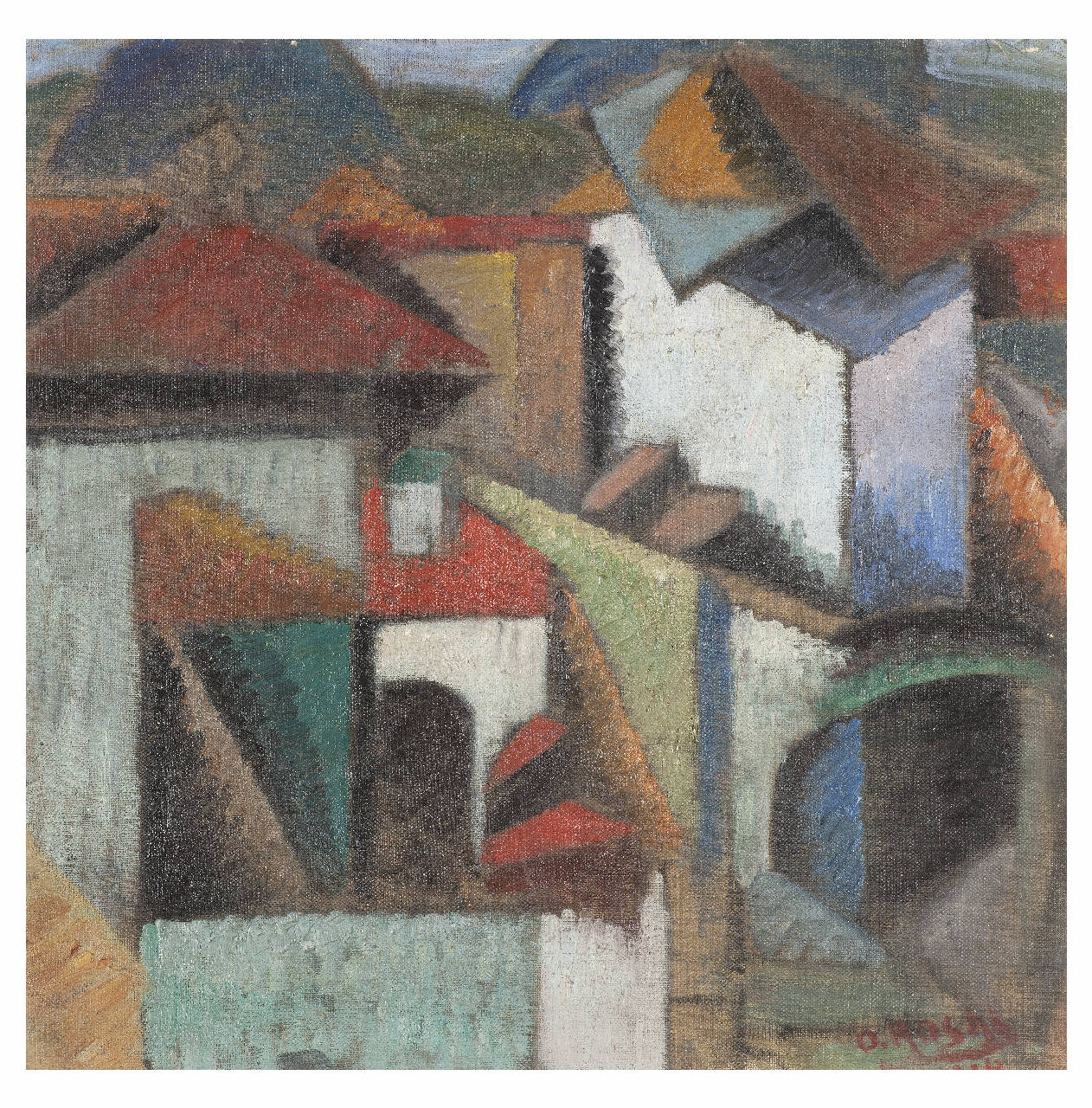 Paesaggio, veduta di città (dipinto) di Rosai, Ottone (inizio sec. XX)