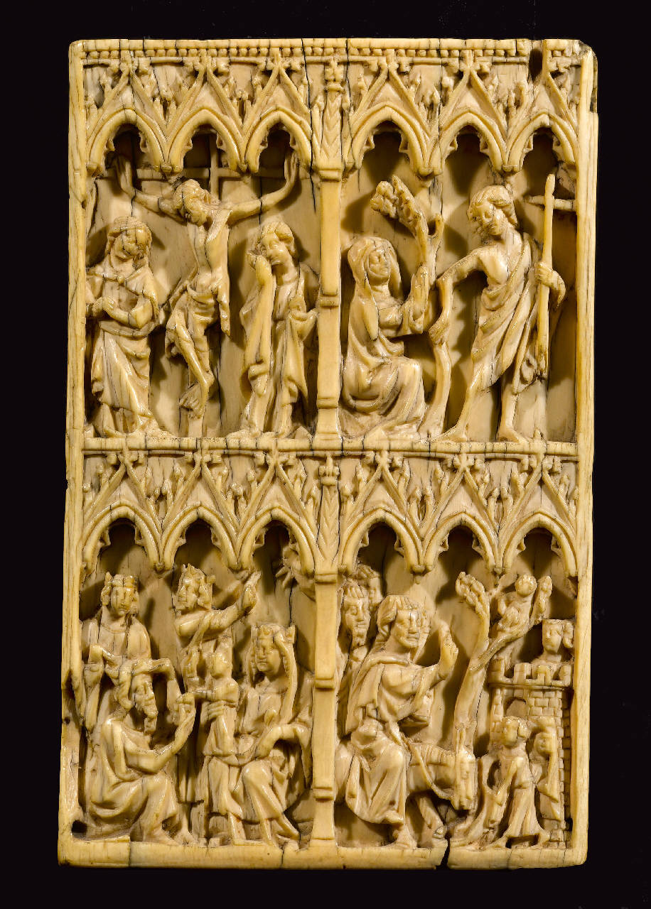 Adorazione dei Magi, Ingresso a Gerusalemme, Crocefissione, Noli me tangere (valva di dittico) - bottega dell'Europa centrale (seconda metà sec. XIV)