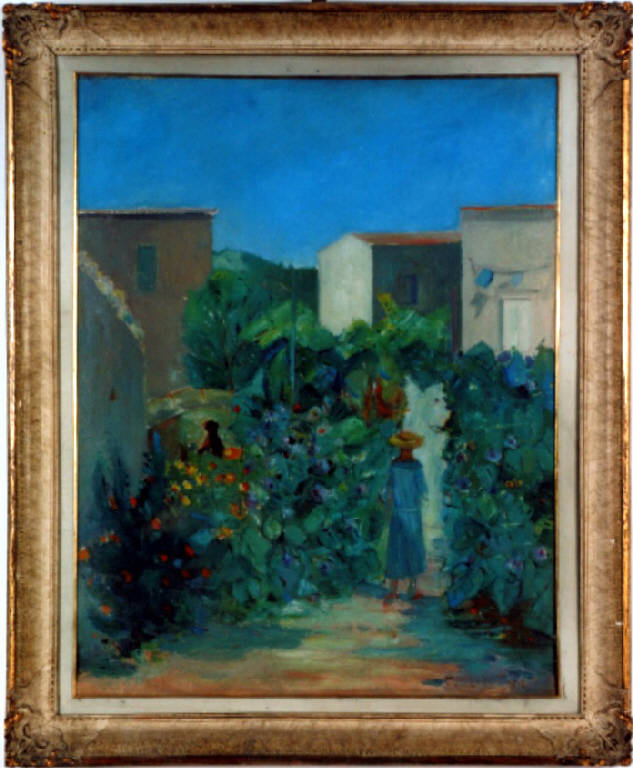 Estate a Bocca di Magra, Giardino (dipinto) di De Rocchi Francesco (metà sec. XX)