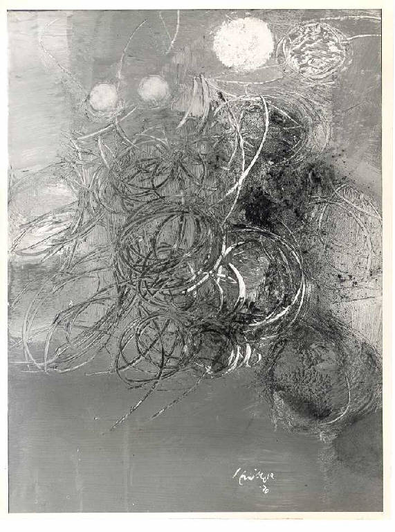 Aggressione, Composizione di materia e segni liberi (dipinto) di Spinosa Domenico (terzo quarto sec. XX)