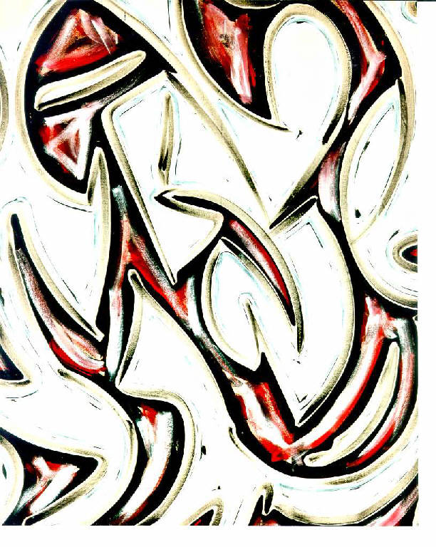 Ho male di testa e di universo, Composizione di forme libere ondulate (dipinto) di Asdrubali Gianni (ultimo quarto sec. XX)