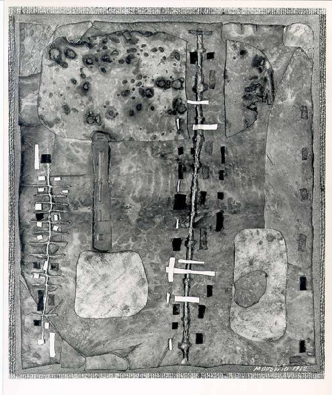 Narrazione elettronica II, Collage di materie diverse (dipinto) di Murabito Rosario (terzo quarto sec. XX)