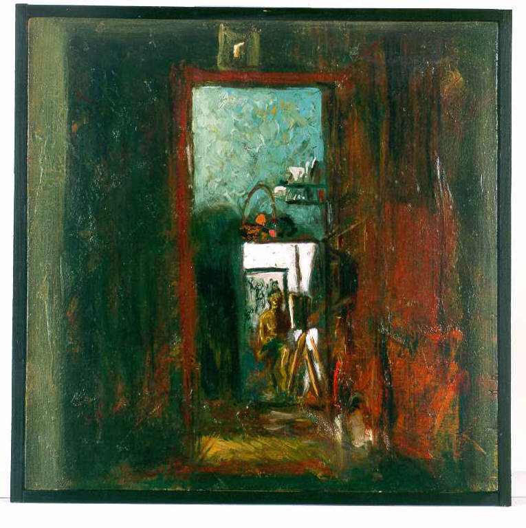 Interno II, Figure in interno (dipinto) di Scano Giorgio (fine sec. XX)