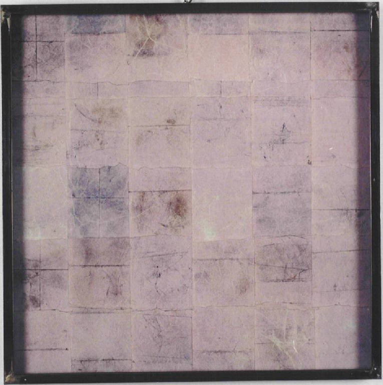 Usure/ Ossesive "Un risonante allarme soffiarono per le prfondità dell'Atlantico" da W. Blake, Composizione astratta (dipinto) di Bruno Giovanni (ultimo quarto sec. XX)