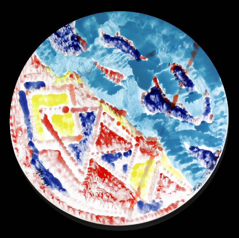 Segni nello spazio, Composizione astratta (tondo) di Marengo Luigi (inizio sec. XXI)