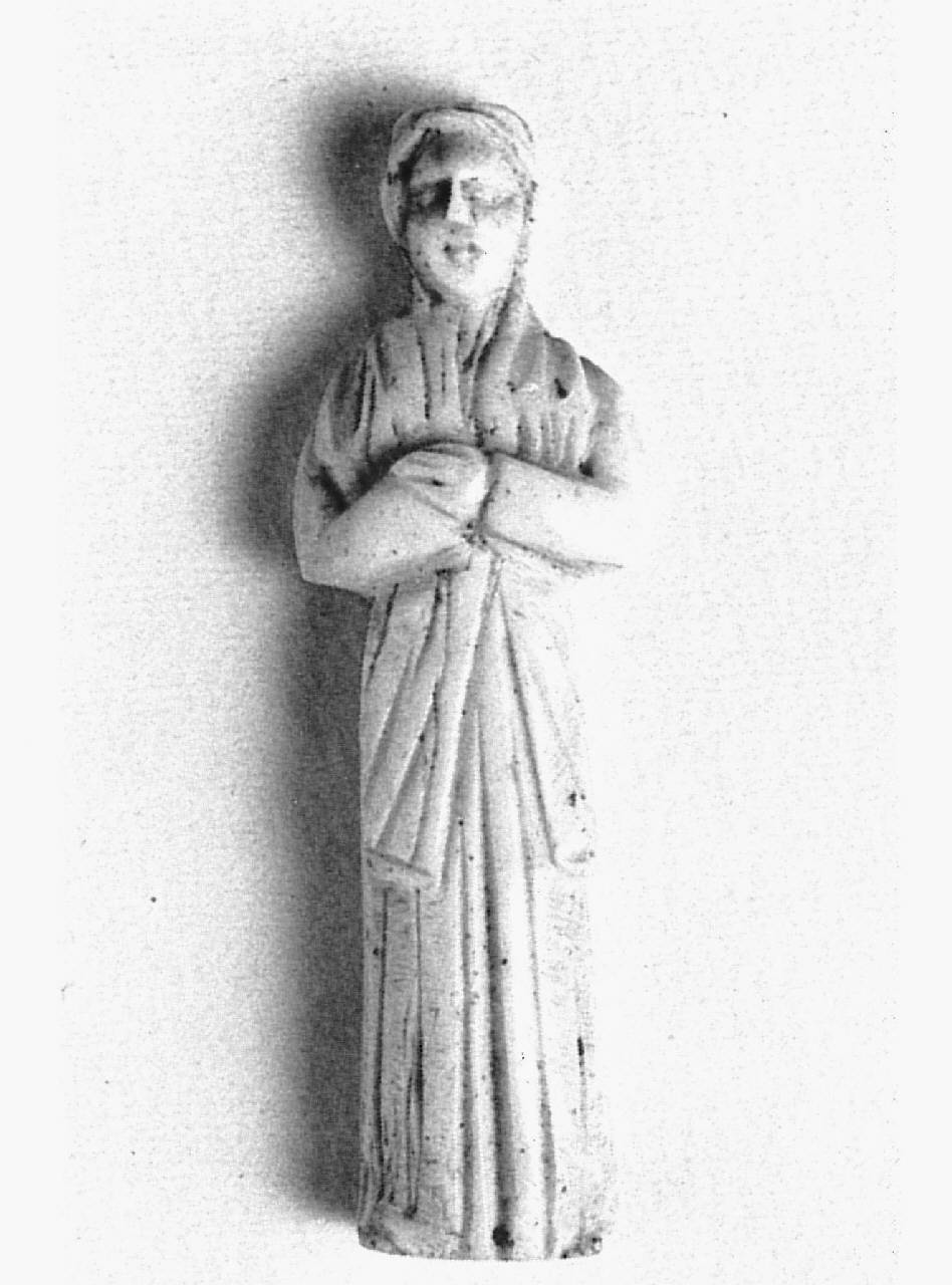 donna con braccia conserte (statuetta di presepio) - bottega italiana (ultimo quarto sec. XVII)