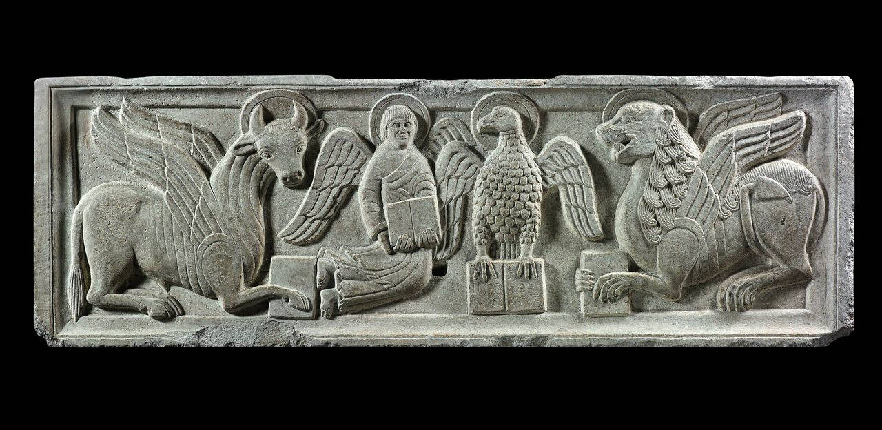 Lastra dei quattro evangelisti (lastra, altorilievo) di Scultore - ambito lombardo (fine/inizio sec. XI)