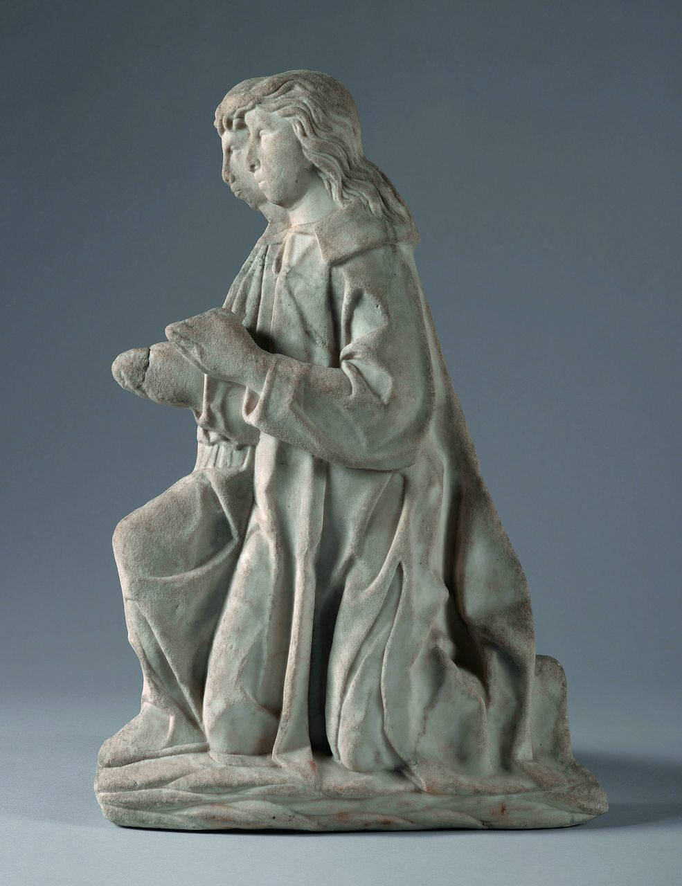 Coppia di devoti (? diacono?) rivolti a sinistra (gruppo statuario, rilievo) di Scultore - ambito lombardo (fine sec. XV)