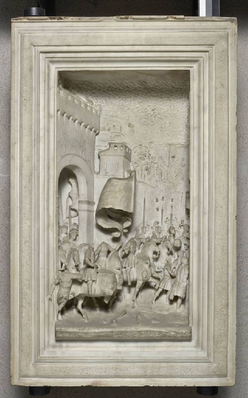 Partenza di Gaston de Foix da Bologna (lastra, altorilievo) di Busti, Agostino detto Bambaia (o Bambaja) (e aiuti) (primo quarto sec. XVI)