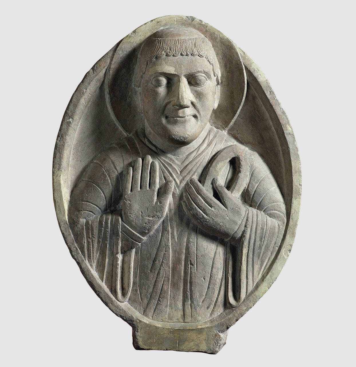 San Martirio entro clipeo (lastra ovale, altorilievo) di Scultore; Maestro della Madonna degli Osii - ambito campionese (sec. XIV)