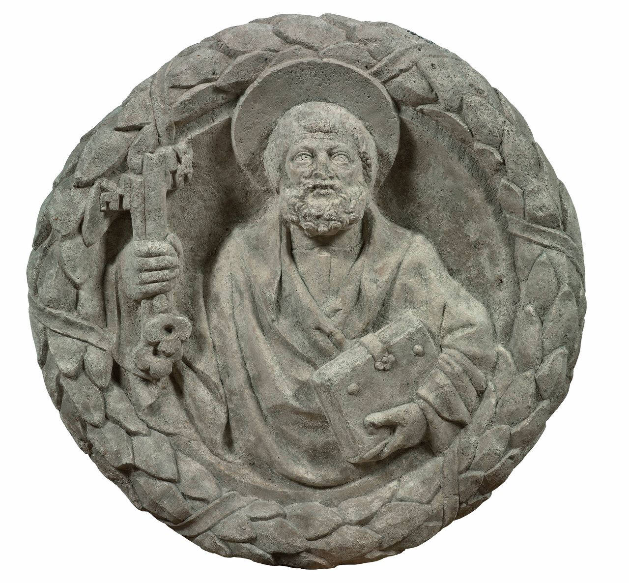 Busto di San Pietro entro chiave di volta bordata d'alloro (chiave di volta) di Scultore - ambito lombardo (terzo quarto sec. XV)
