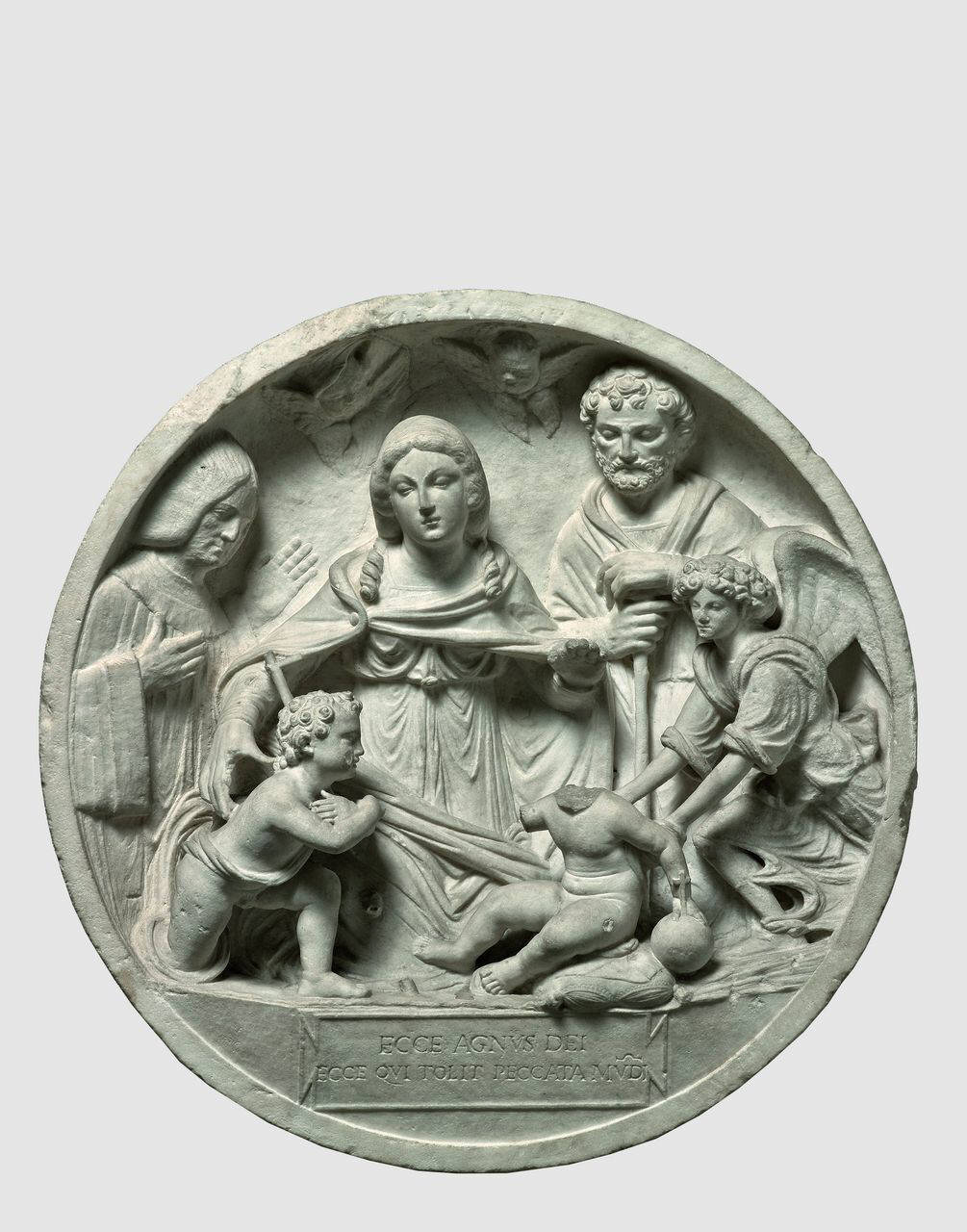 Sacra famiglia con devoto (tondo) di Scultore - ambito lombardo (inizio sec. XVI)
