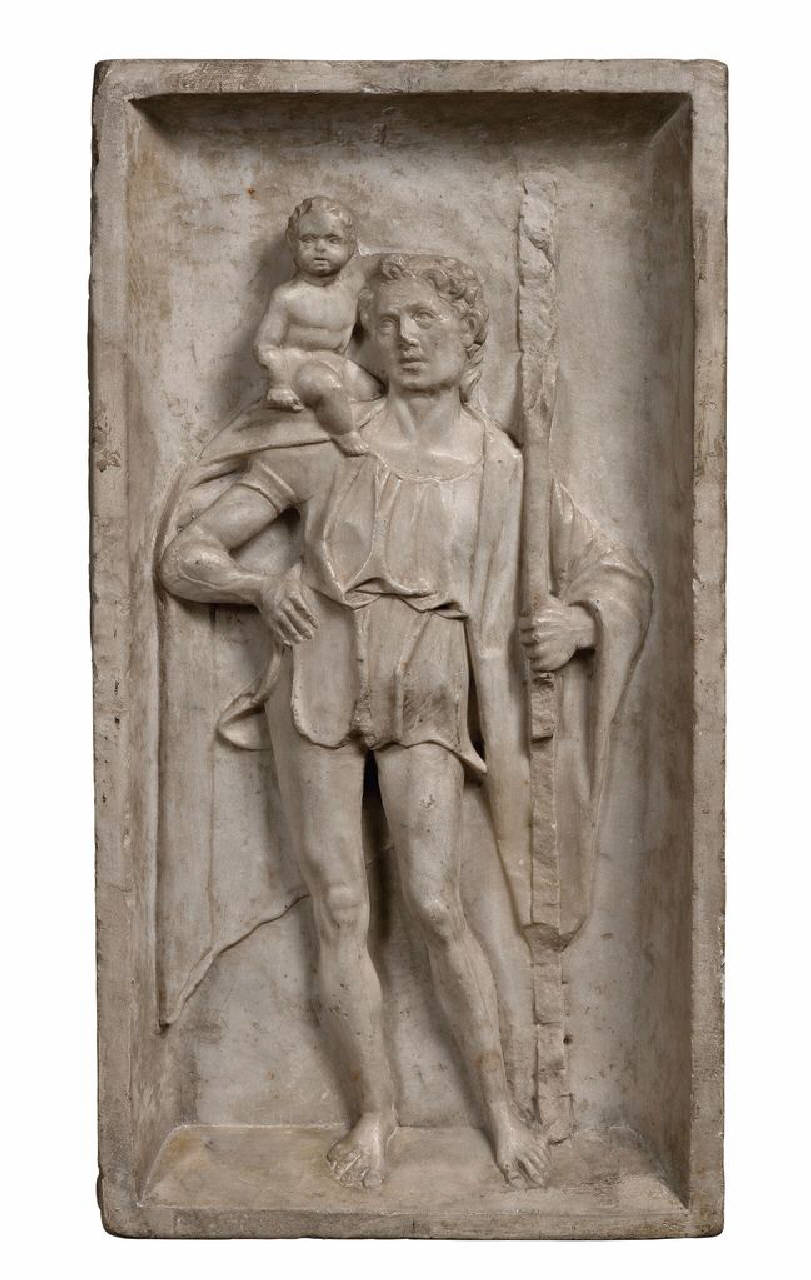 Lastra con San Cristoforo sorreggente il Bambino (lastra, rilievo) di Scultore - ambito lombardo (seconda metà sec. XV)