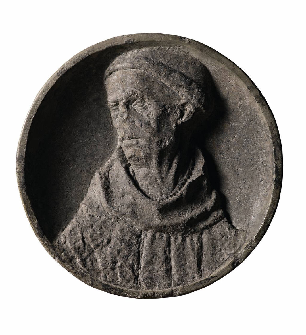 Busto di frate francescano volto di tre quarti (tondo) di Scultore - ambito lombardo (terzo quarto sec. XV)