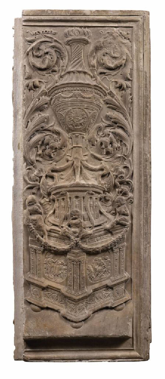 Lastra decorata a candelabra con scene di storia romana (lastra, rilievo) di Scultore; Amadeo, Giovanni Antonio - ambito lombardo (seconda metà sec. XV)