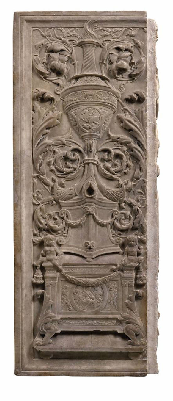 Lastra decorata a candelabra con scene di storia romana (lastra, rilievo) di Scultore; Amadeo, Giovanni Antonio - ambito lombardo (seconda metà sec. XV)
