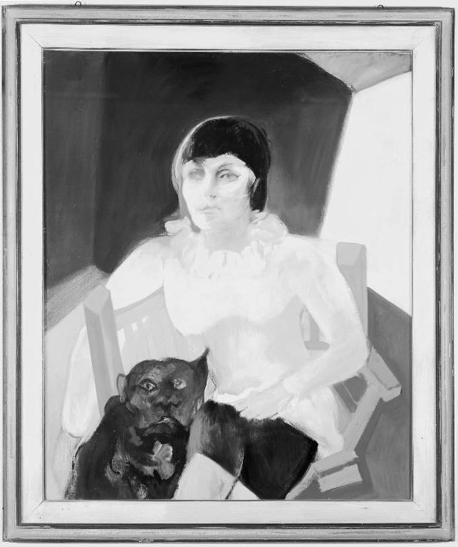 Figura femminile, Ritratto di donna con cane (dipinto) di Attardi, Ugo (sec. XX)