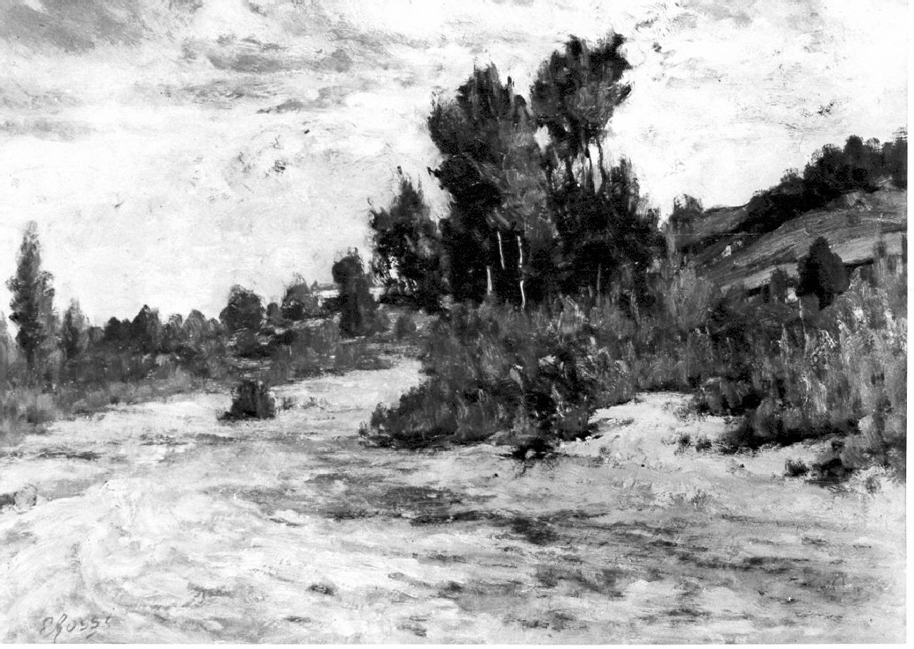 Paesaggio con alberi e case (dipinto) - ambito pavese (sec. XX)