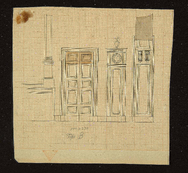 PROGETTO DI PORTA E ALTRI ARREDI (disegno) di Bagatti Valsecchi Fausto; Bagatti Valsecchi Giuseppe (secc. XIX/ XX)