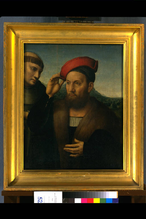 RITRATTO D'UOMO CON FRATE (dipinto) - scuola fiamminga (metà sec. XVI)