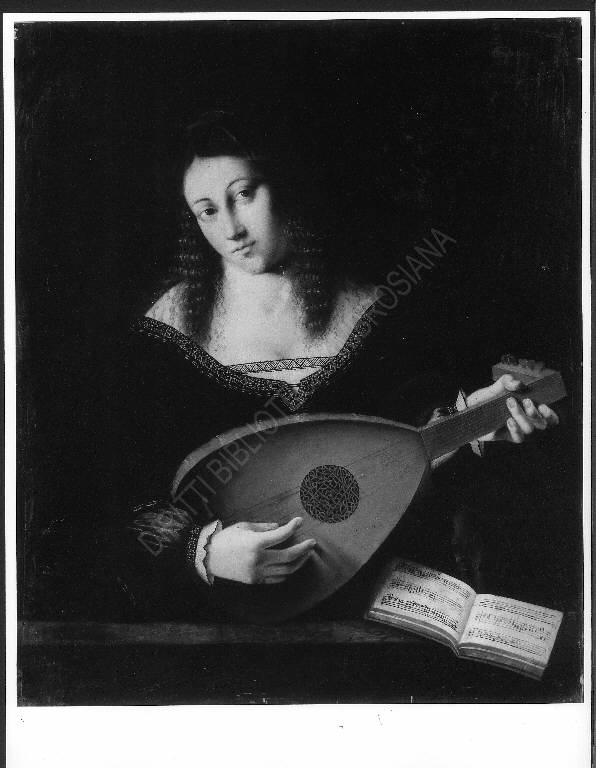 SUONATRICE DI LIUTO (dipinto) di Bartolomeo Veneto (cerchia) (primo quarto sec. XVI)