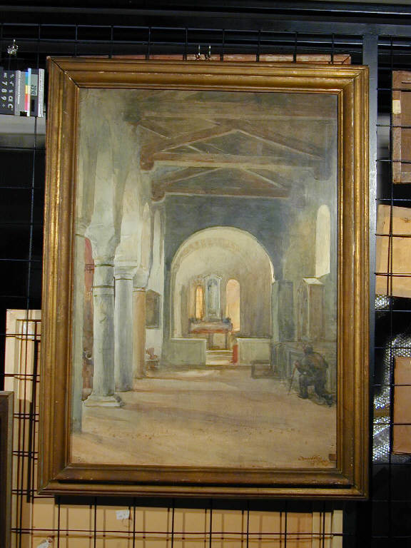 Chiesa di Agliate, Veduta: Chiesa di Agliate (dipinto) di Moscatelli (sec. XX)