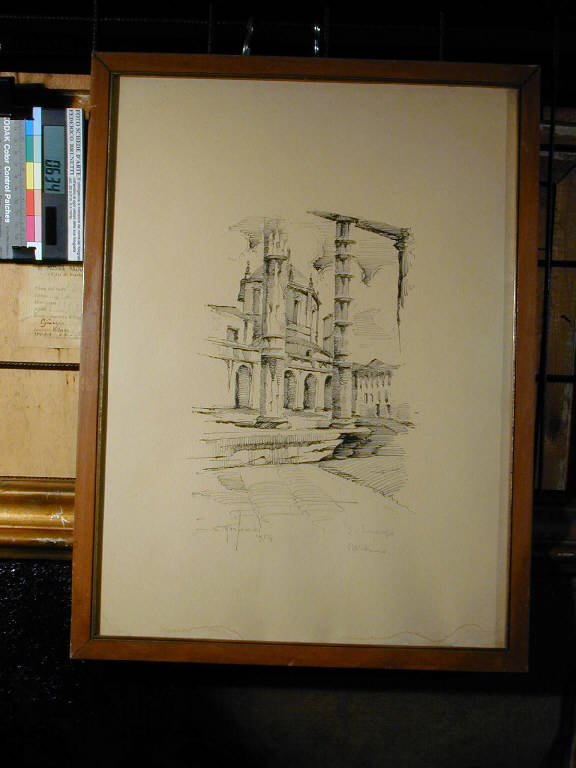 San Lorenzo Milano, Veduta: Chiesa di San Lorenzo a Milano (dipinto) di Manfredi S. (sec. XX)