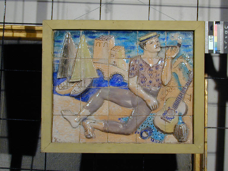 Al mare, Paesaggio marino con figure (scultura) di Fumagalli Amato (sec. XX||sec. XX)