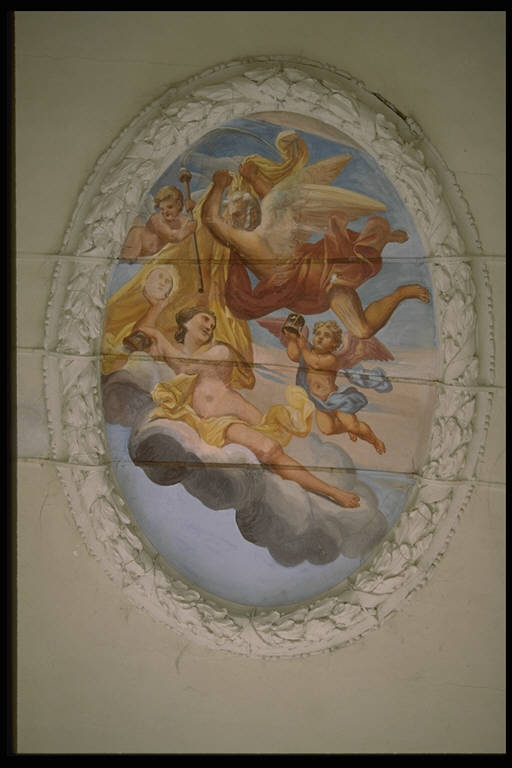 Il Tempo scopre la Vertà, ALLEGORIA DEL TEMPO CHE SVELA LA VERITA' (soffitto dipinto) di Mazzoccoli Francesco (attr.) (sec. XVIII)