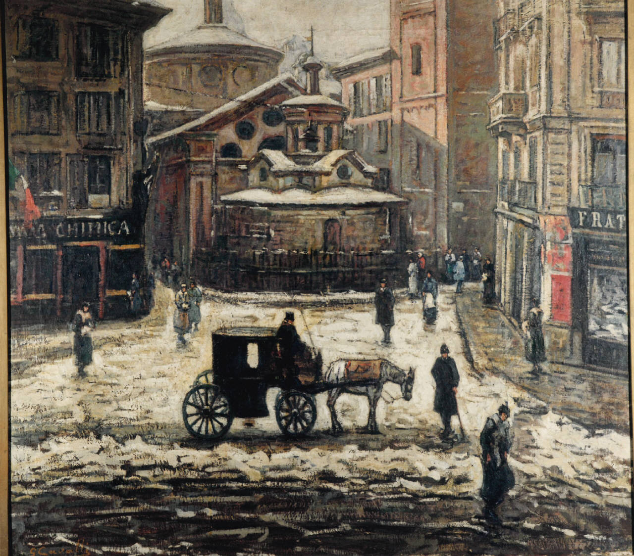 San Satiro, Abside di San Satiro a Milano e il largo retrostante la chiesa (dipinto) di Cavalli Giovanni (prima metà sec. XX)