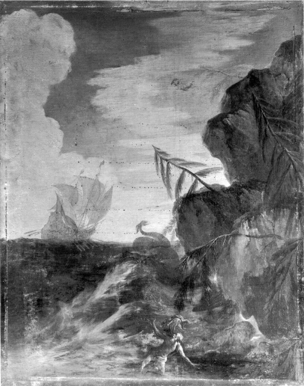 Giona esce dal ventre della balena (dipinto) - scuola veneta (sec. XVIII)