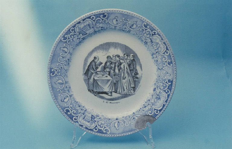 Matrimonio, Scena di matrimonio in municipio (piatto) di Muller Pierre; Società Ceramica Richard (ultimo quarto sec. XIX)