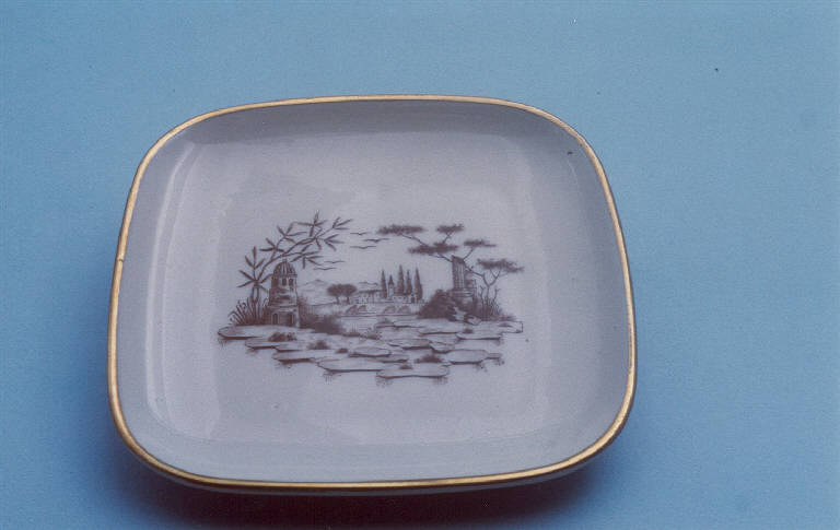 Paesaggio lacustre con rovine classiche (posacenere) di Società Ceramica del Verbano (metà sec. XX)