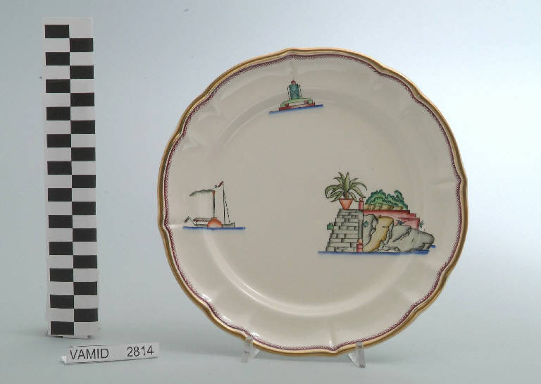Elementi caratteristici del Lago Maggiore (piatto da frutta) di Andlovitz Guido; Società Ceramica Italiana Laveno (sec. XX)