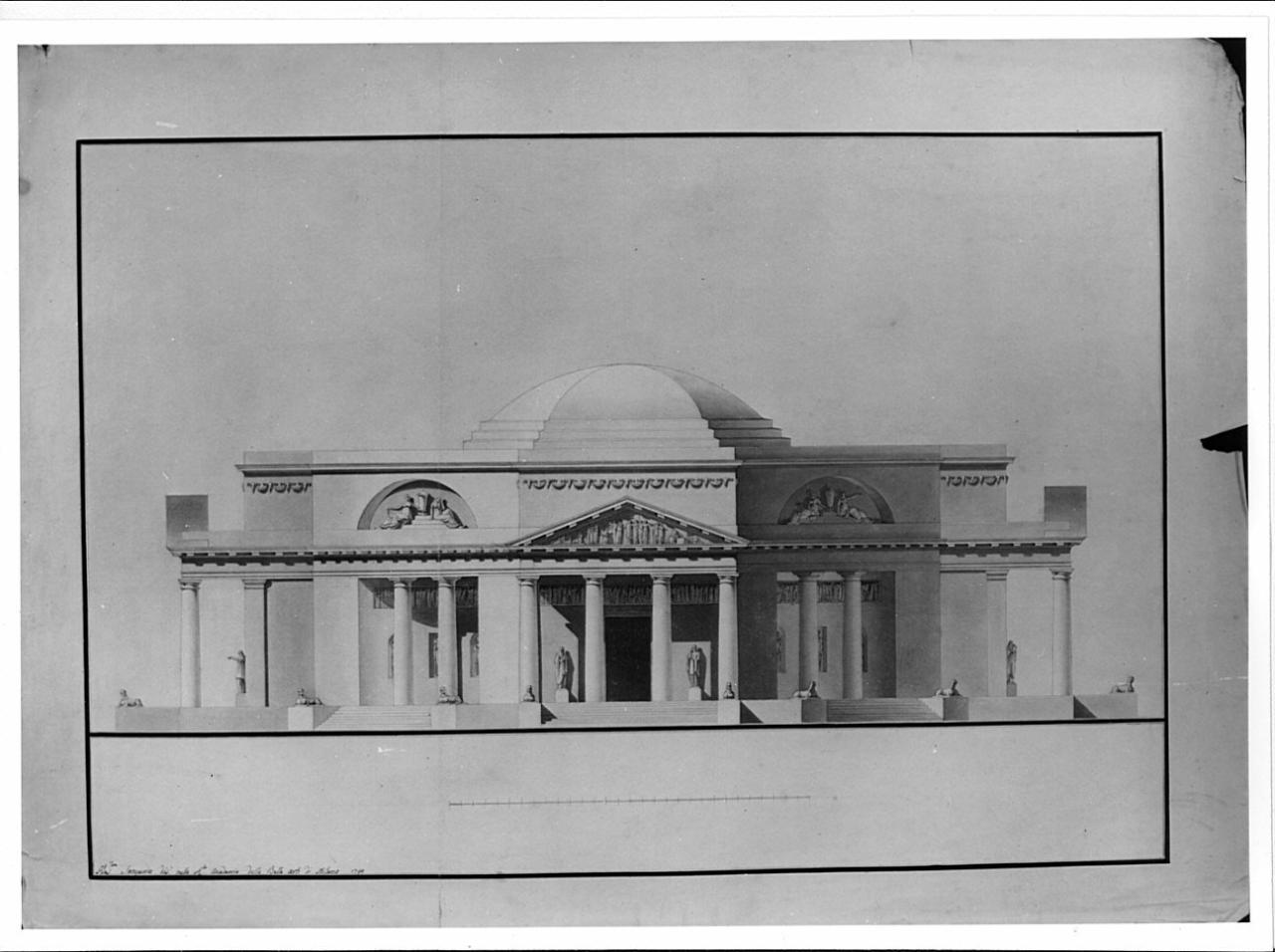 Progetto di un edificio, architettura: edificio (prospetto) (disegno) di Sanquirico, Alessandro (sec. XVIII)