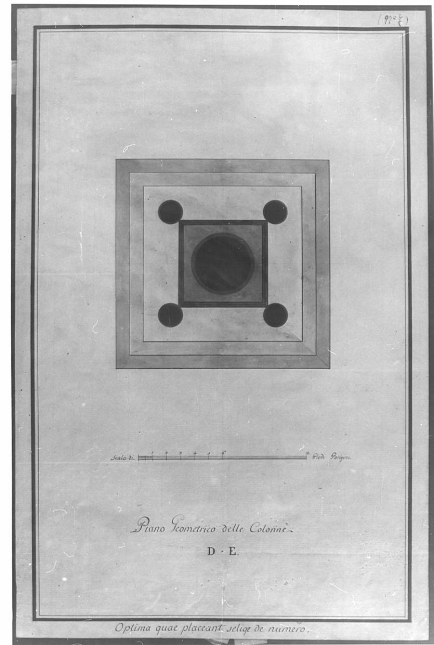 Progetto di colonna trionfale, architettura: colonna trionfale (pianta) (disegno) - ambito italiano (sec. XIX)