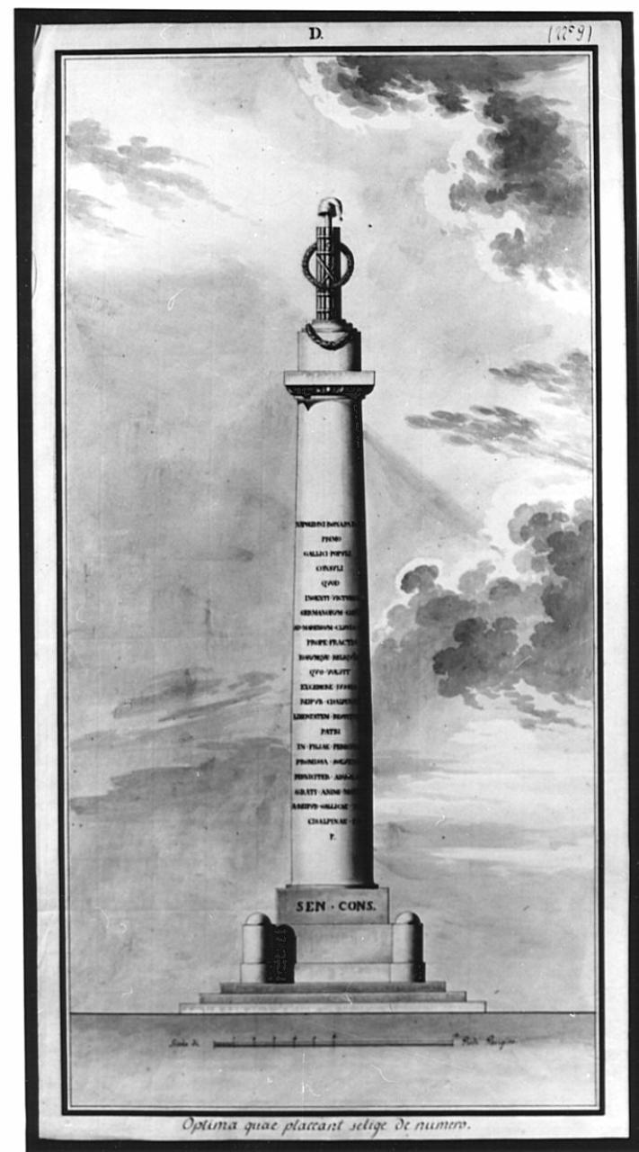 Progetto di colonna trionfale, architettura: colonna trionfale (alzato) (disegno) - ambito italiano (sec. XIX)